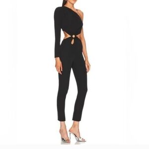 Michael Costello X REVOLVE Idris Jumpsuit Black One Shoulder Cut Out Skinny SZ:M